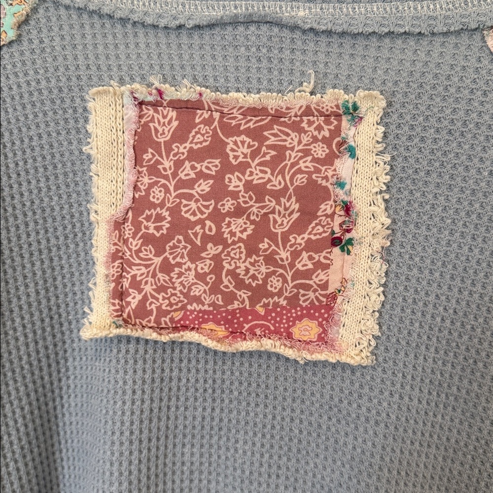 NEW 48 hr preview price : POL Patchwork Peace Sign Top - Blue and Pink - Picture 6 of 6